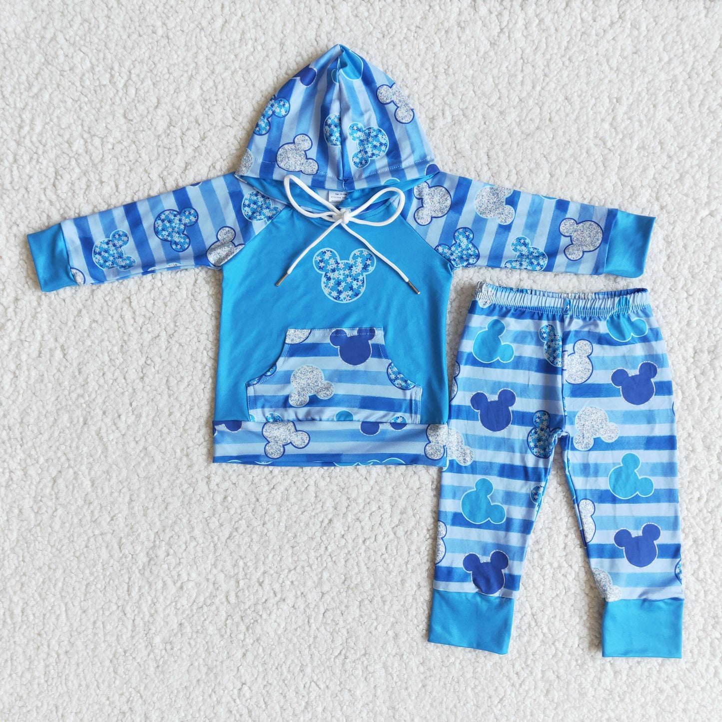 Blue cute mouse long sleeve boy boutique hoodie set