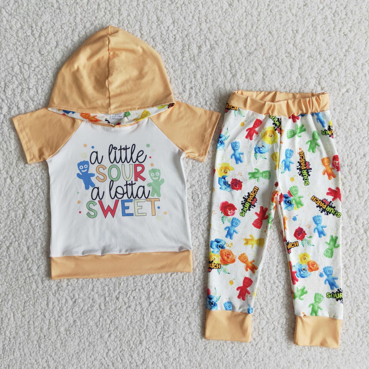 A little sour a lotta sweet short sleeve kids boy hoodie set