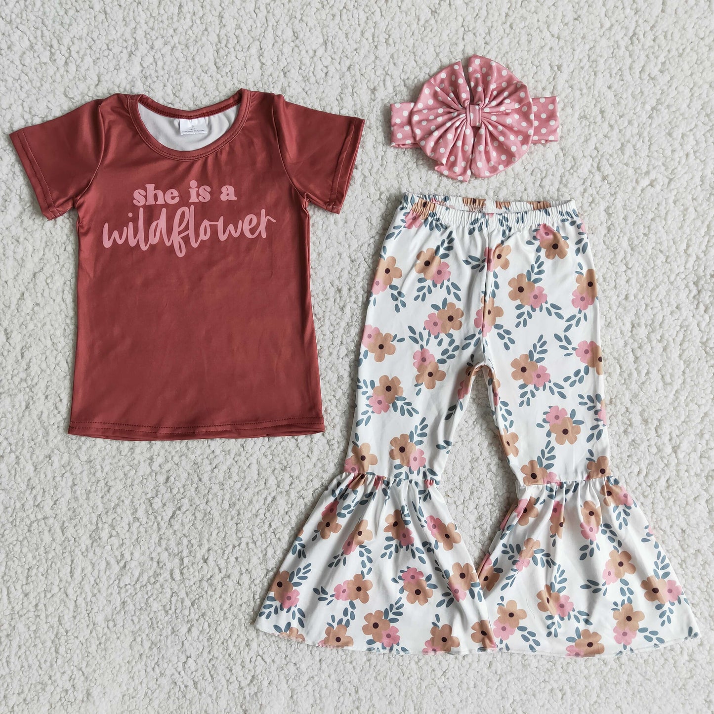 She is a wild flower shirt floral bell bottom pants toddler girls spring clothing