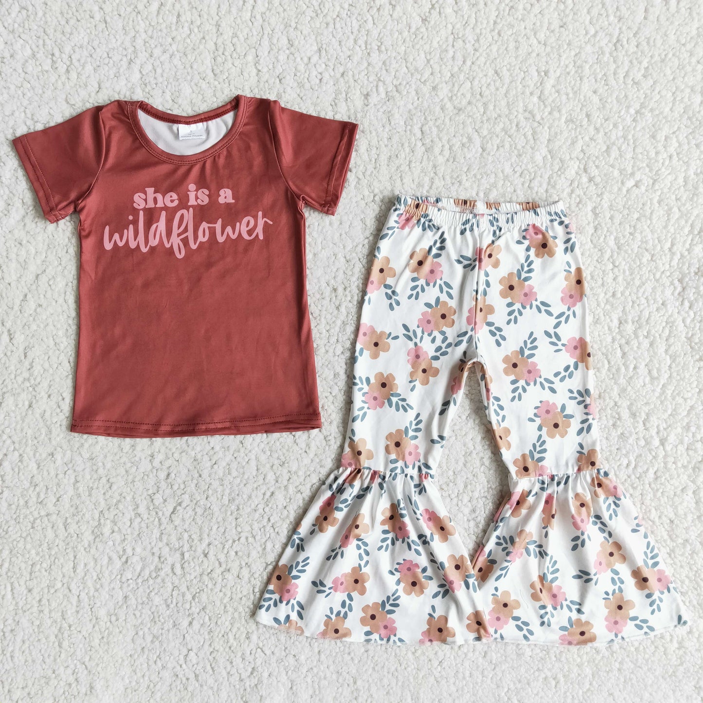 She is a wild flower shirt floral bell bottom pants toddler girls spring clothing