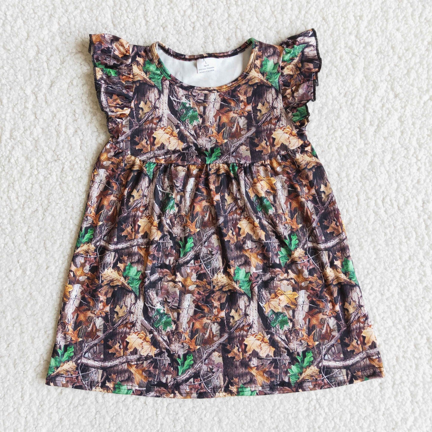 Camo print flutter sleeve toddler girls summer pearl dresses