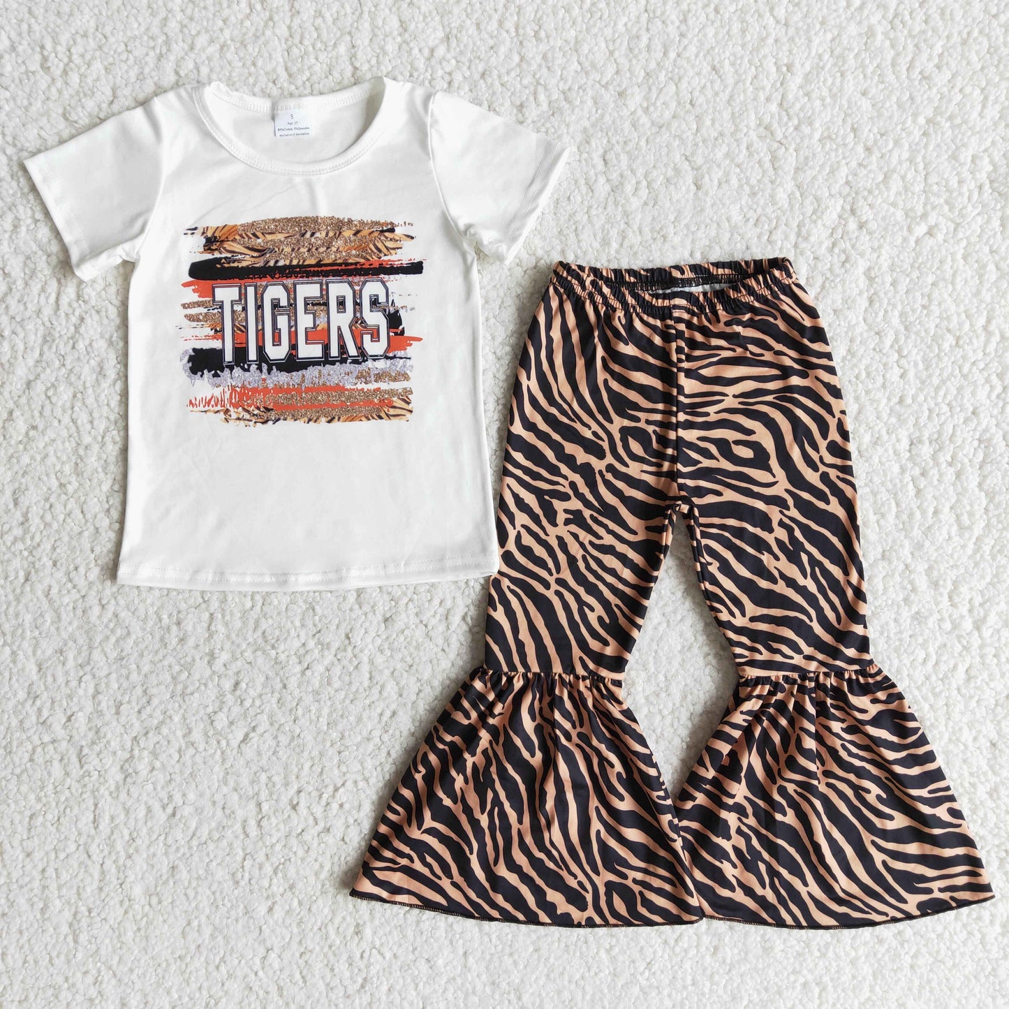 Tigers print shirt bell bottom pants girls boutique clothing set