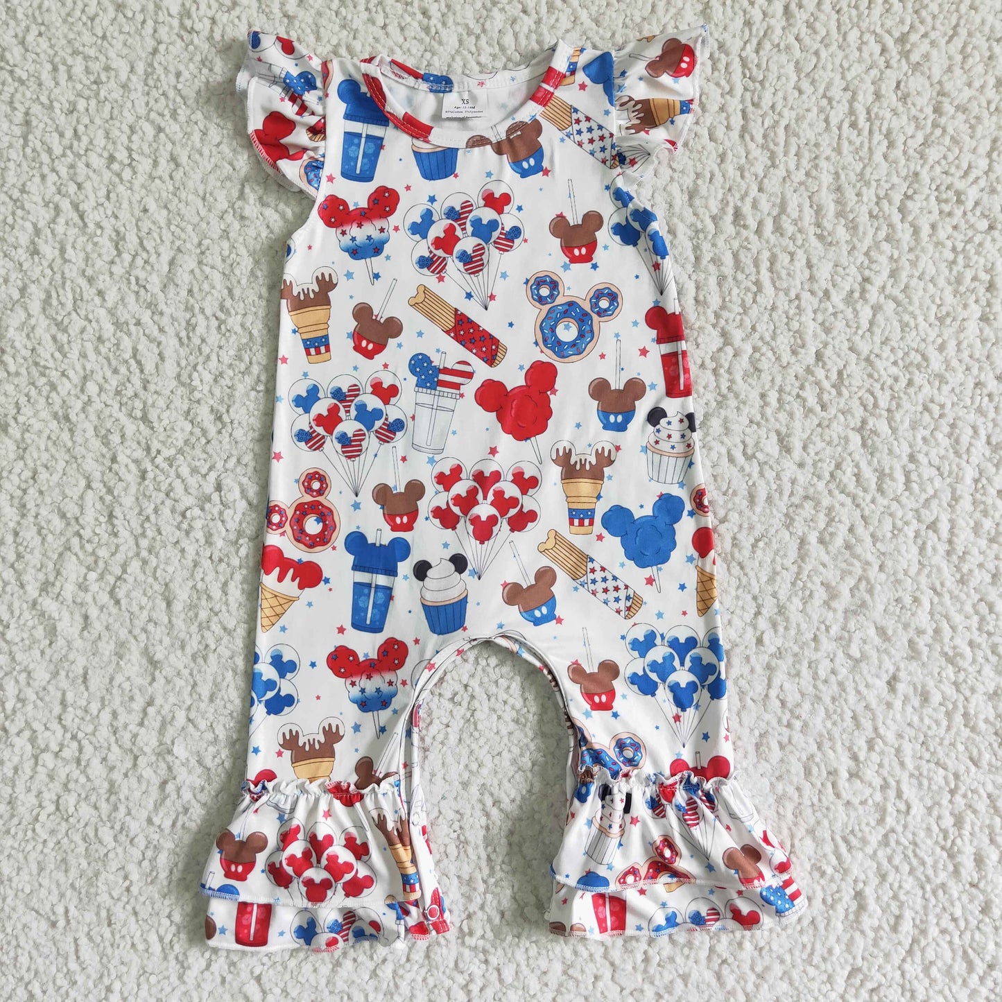 Cute print baby girls 4th of july romper