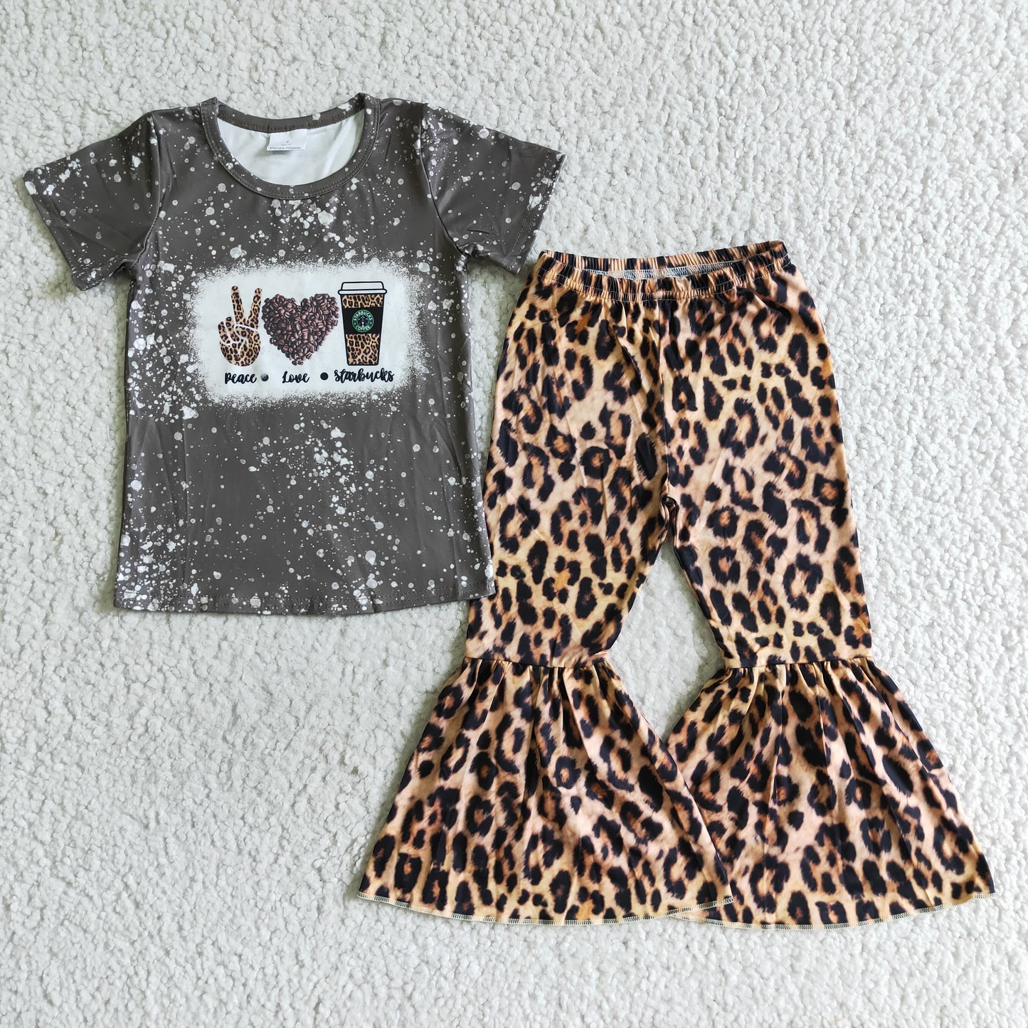 Peace Love Coffee Leopard Bells Pants Set