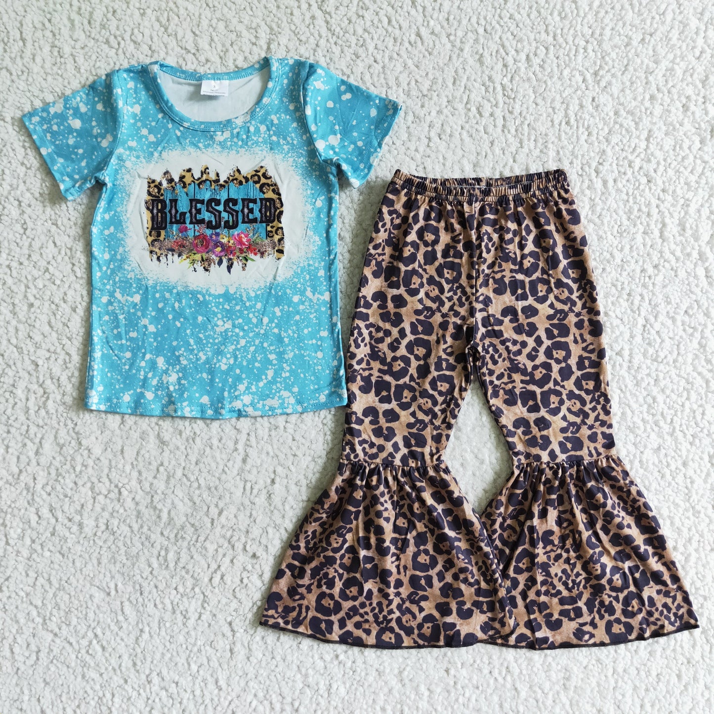 Girl Blessed Leopard Bell Bottom Outfit