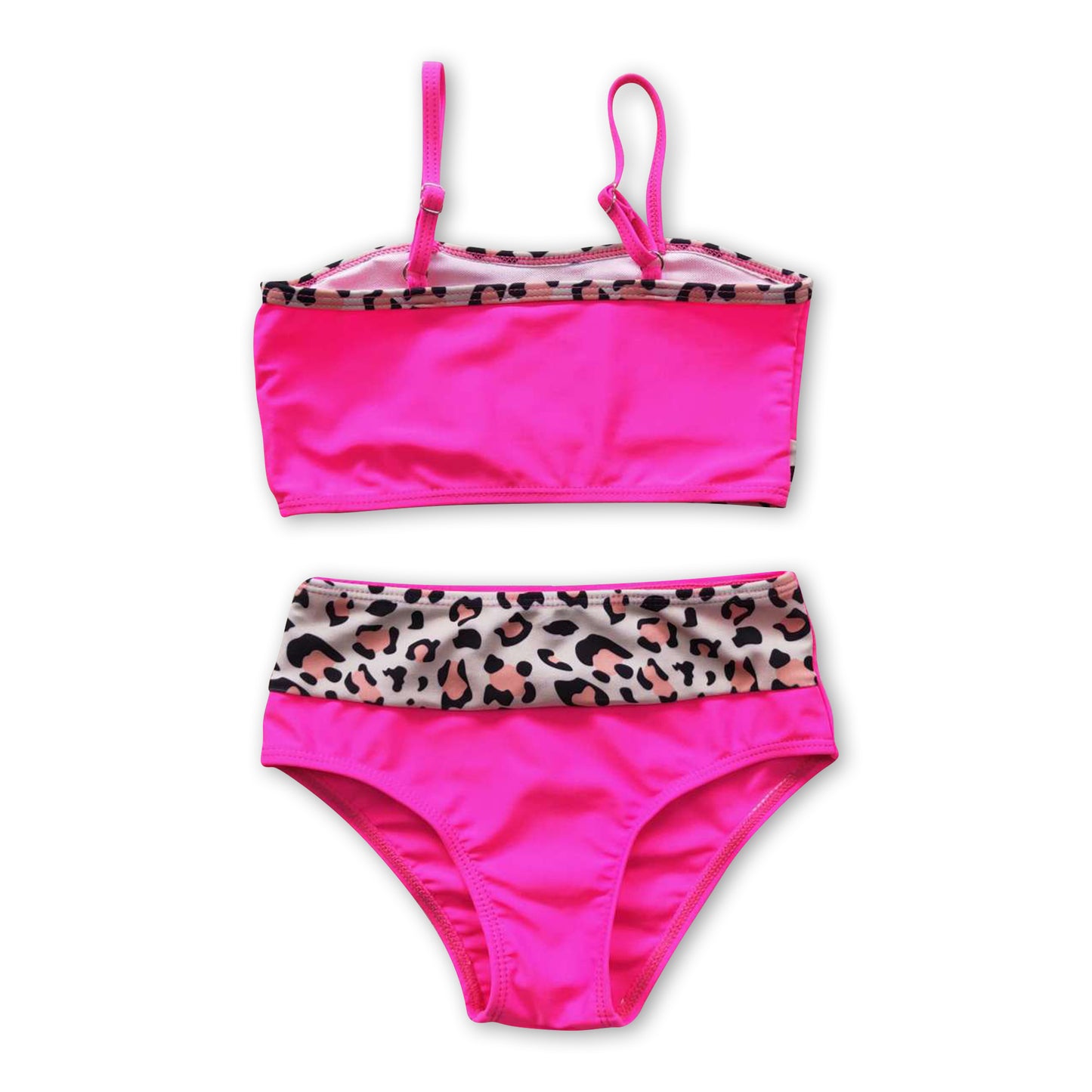 Hot pink leopard 2 pcs lining girls swimsuit
