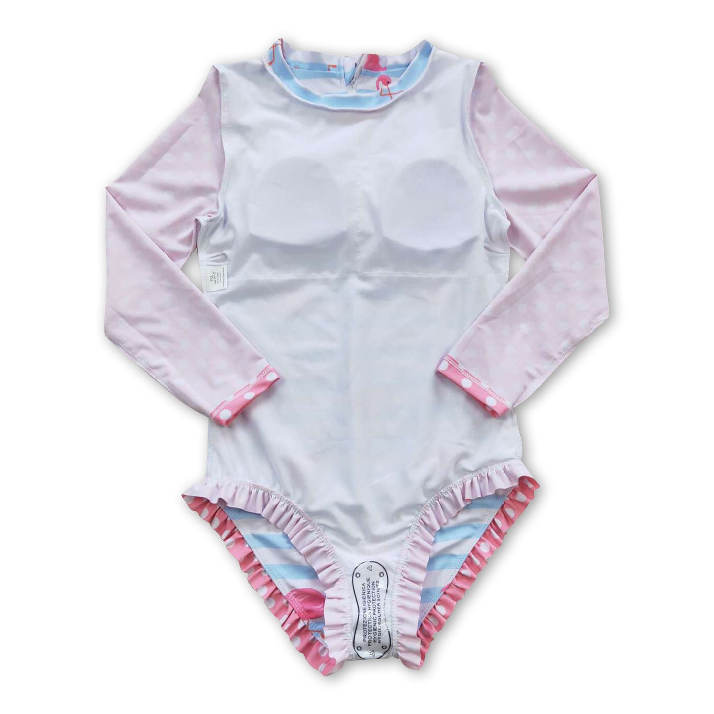 Long sleeves flamingo baby girls lining swimsuit