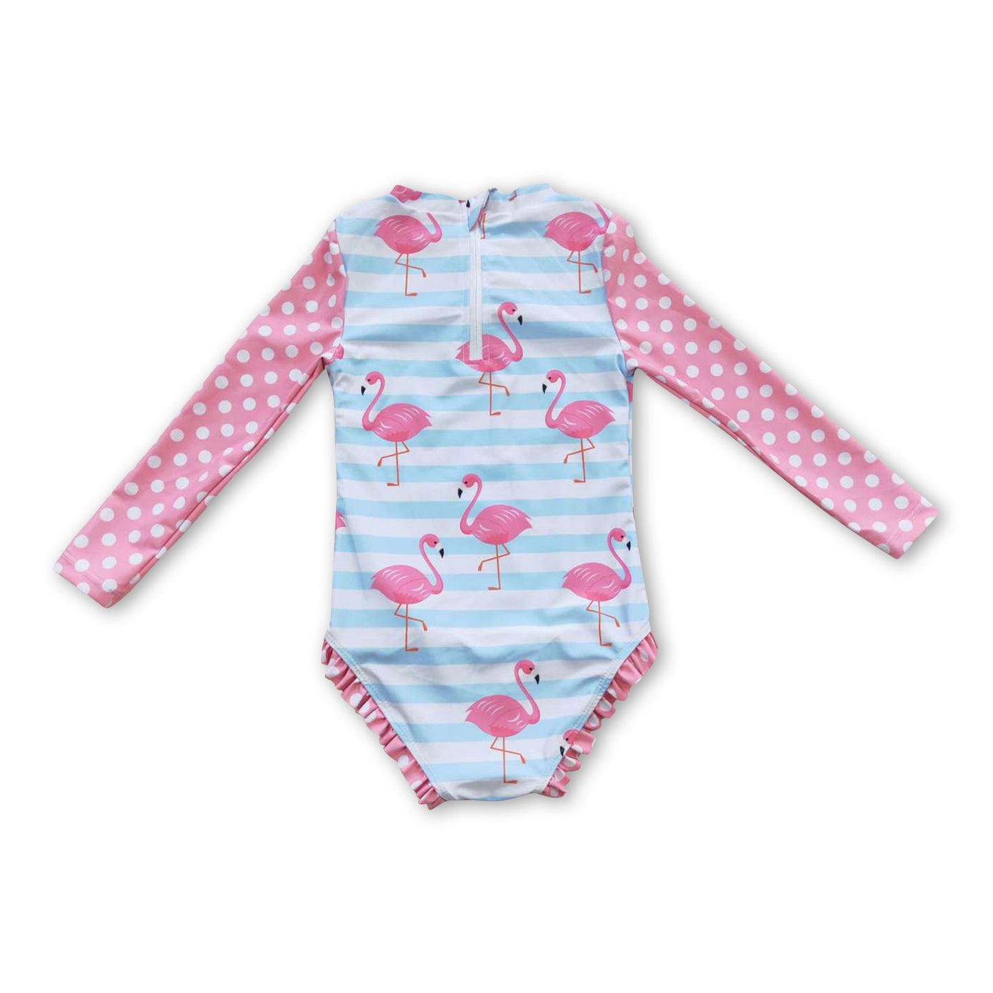 Long sleeves flamingo baby girls lining swimsuit