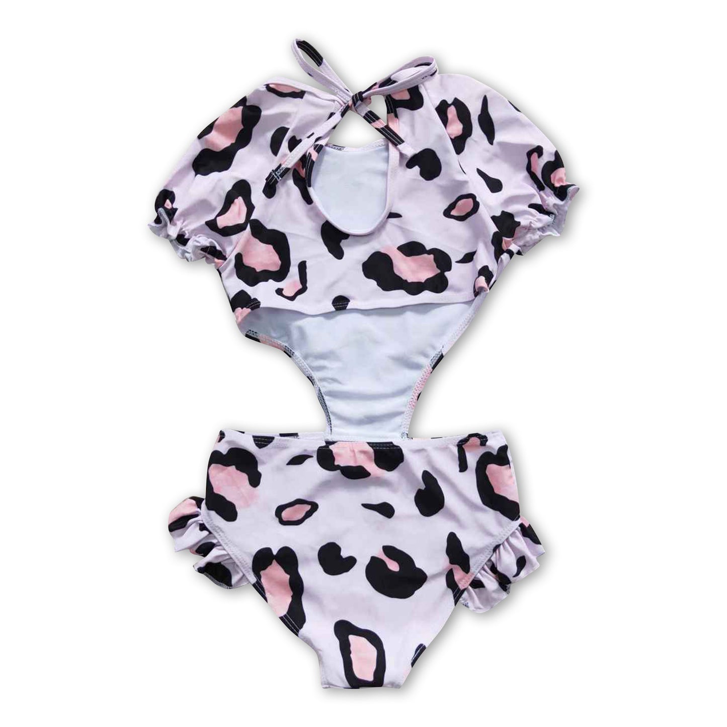 Short sleeves leopard one pc baby girls swimsuit