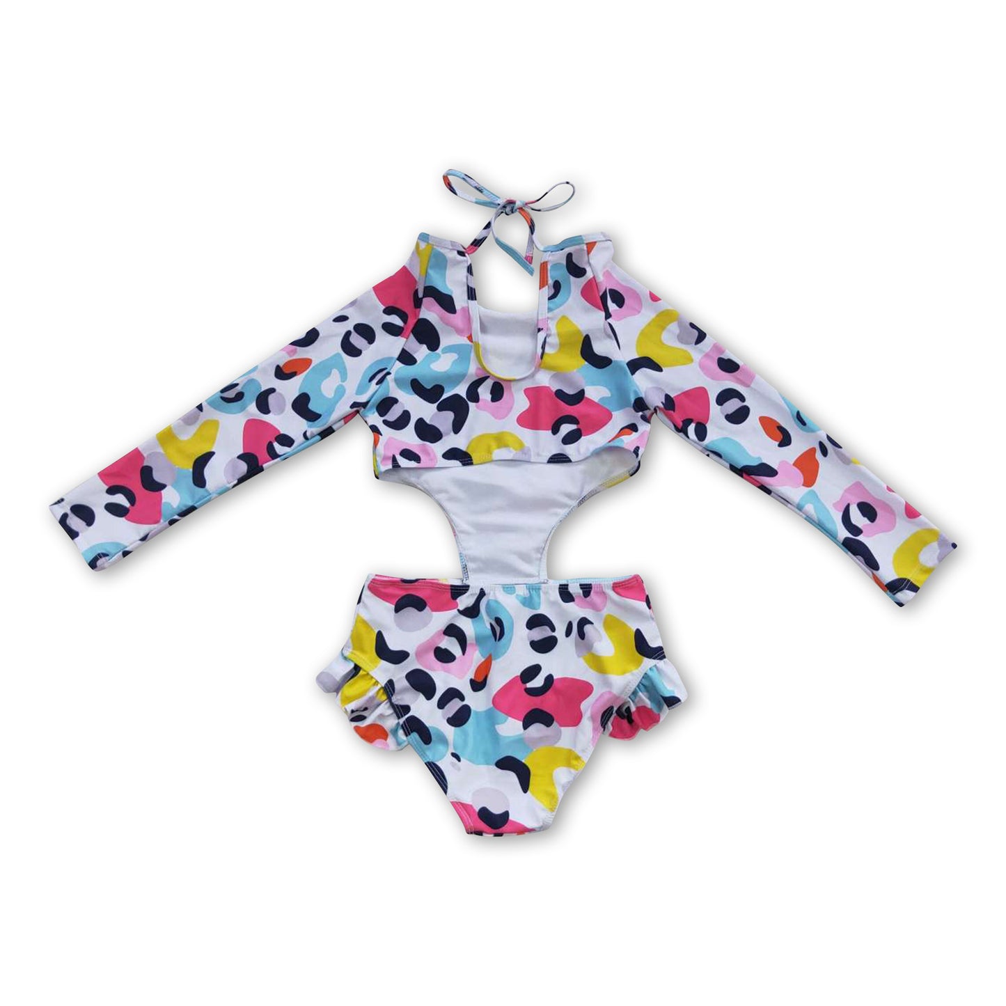 Short sleeves colorful leopard one pc baby girls swimsuit