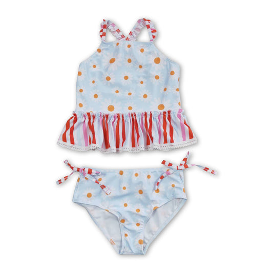 Daisy stripe ruffle 2 pcs baby girls summer swimsuit