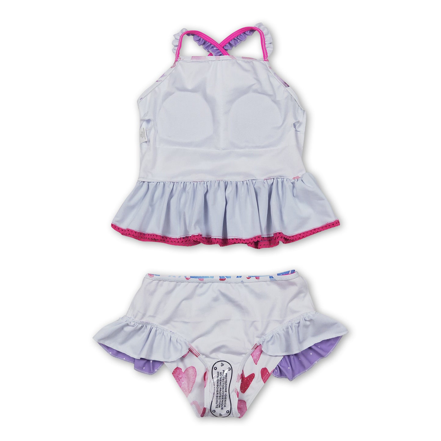 Heart purple ruffle 2 pcs baby girls summer swimsuit