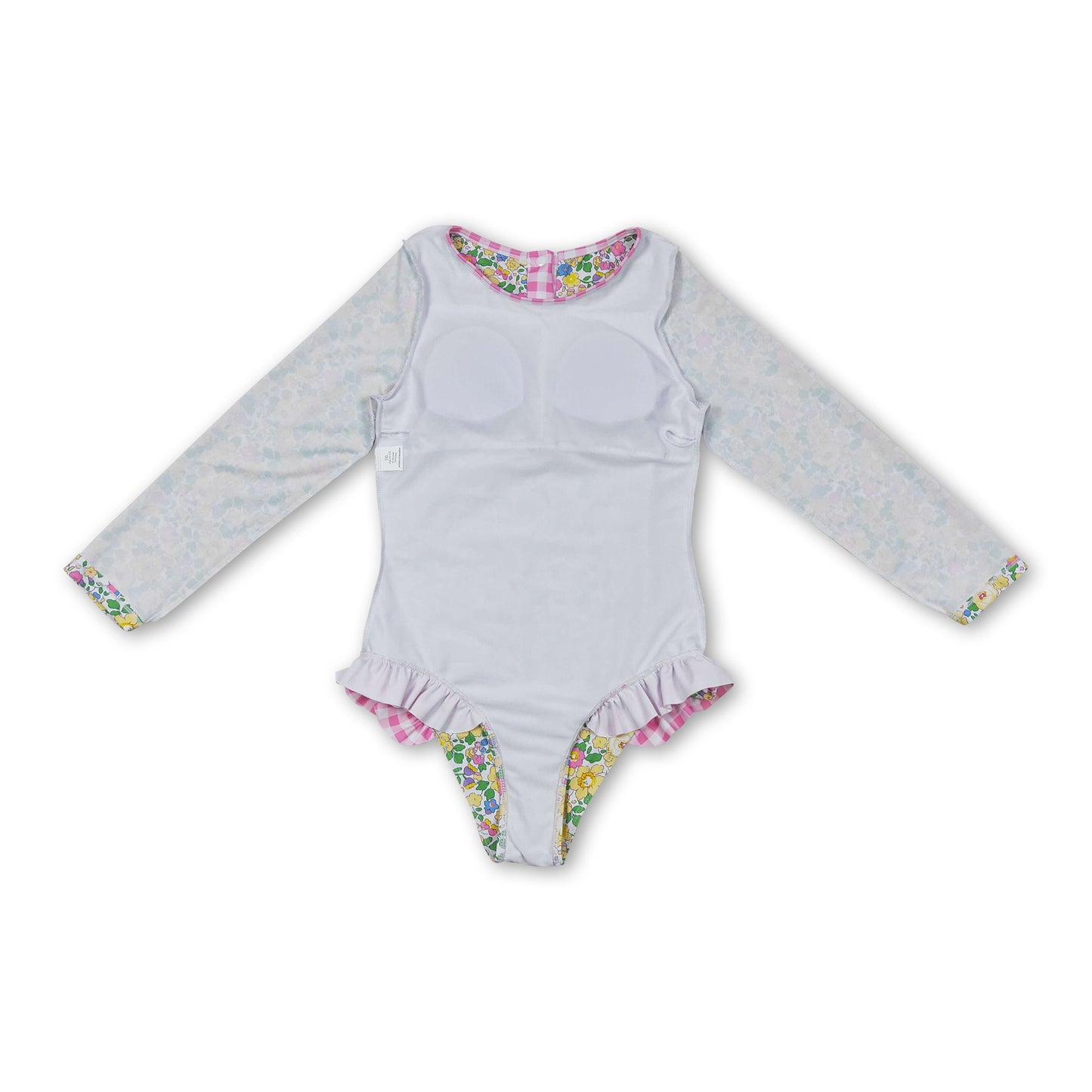 Long sleeves yellow floral pink plaid baby girls swimsuit