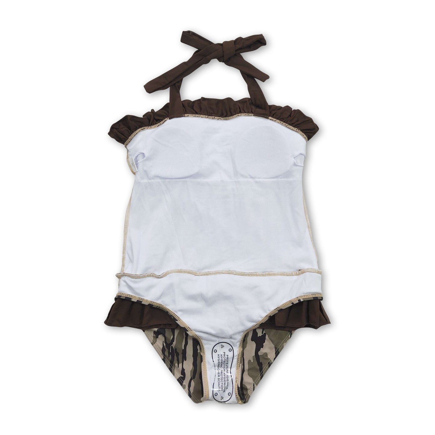 Halter backless ruffle camo one pc baby girls swimsuit