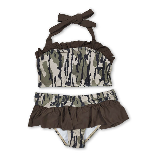 Halter backless ruffle camo 2 pcs baby girls swimsuit