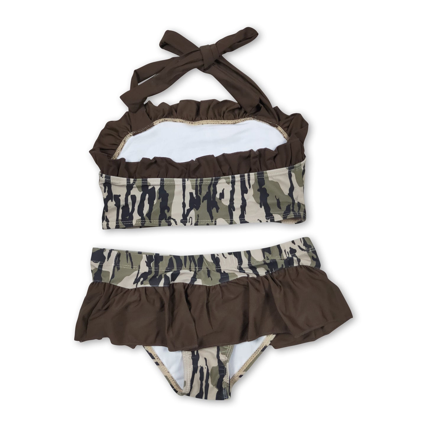 Halter backless ruffle camo 2 pcs baby girls swimsuit