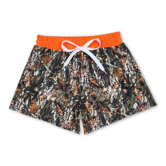 Orange camo kids boy summer swim trunks