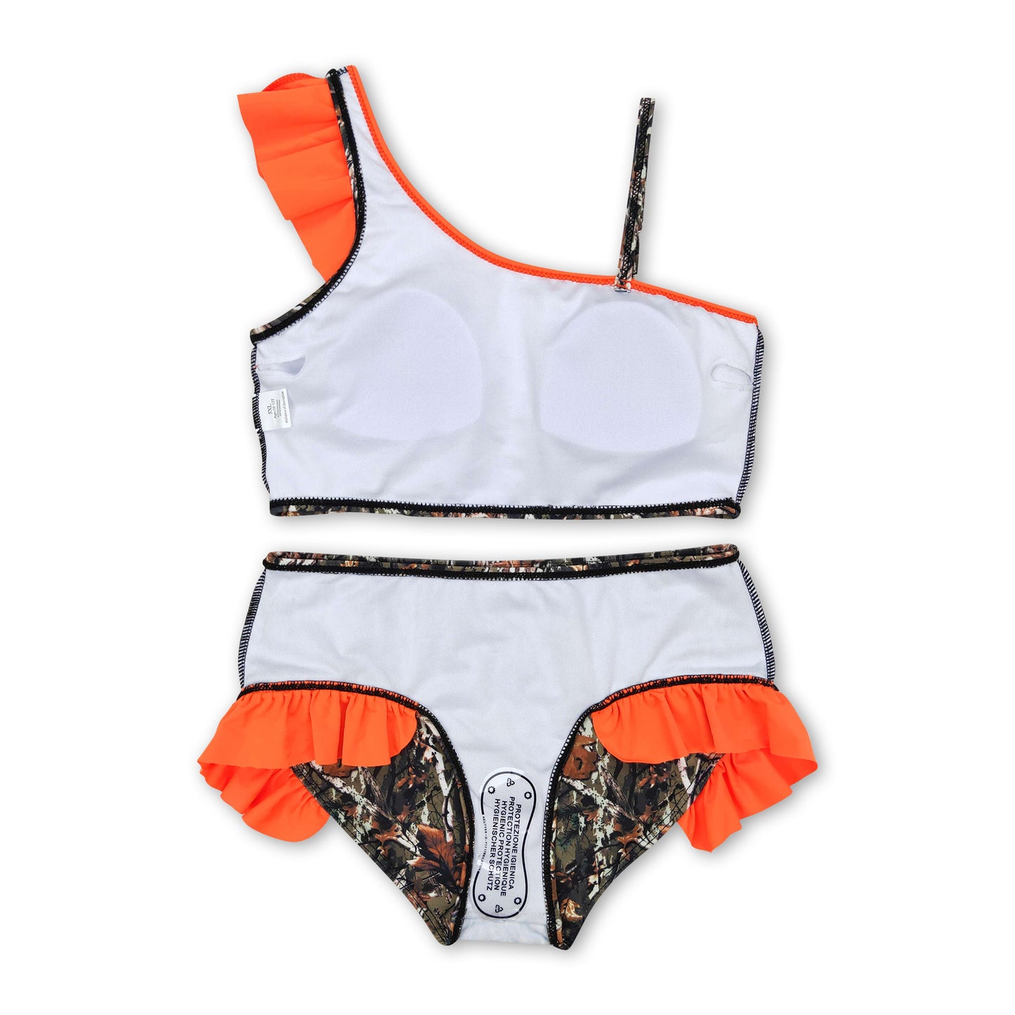 Orange ruffle camo 2 pcs baby girls summer swimsuit