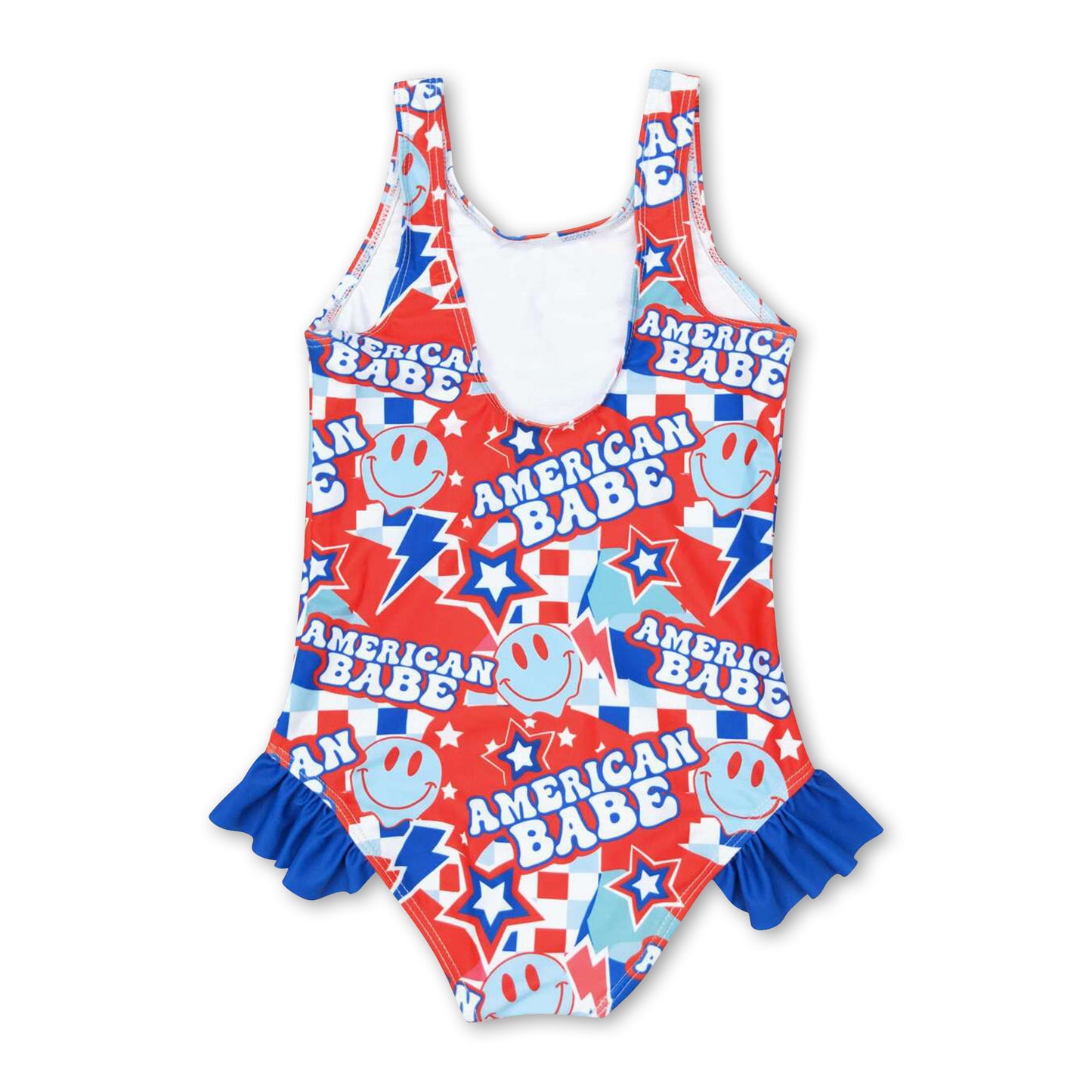 American babe smile plaid girls 4th of july swimsuit