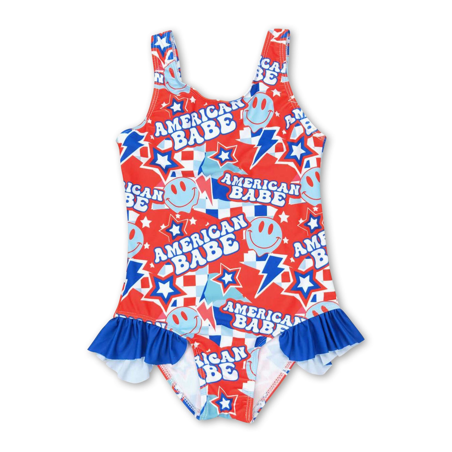 American babe smile plaid girls 4th of july swimsuit