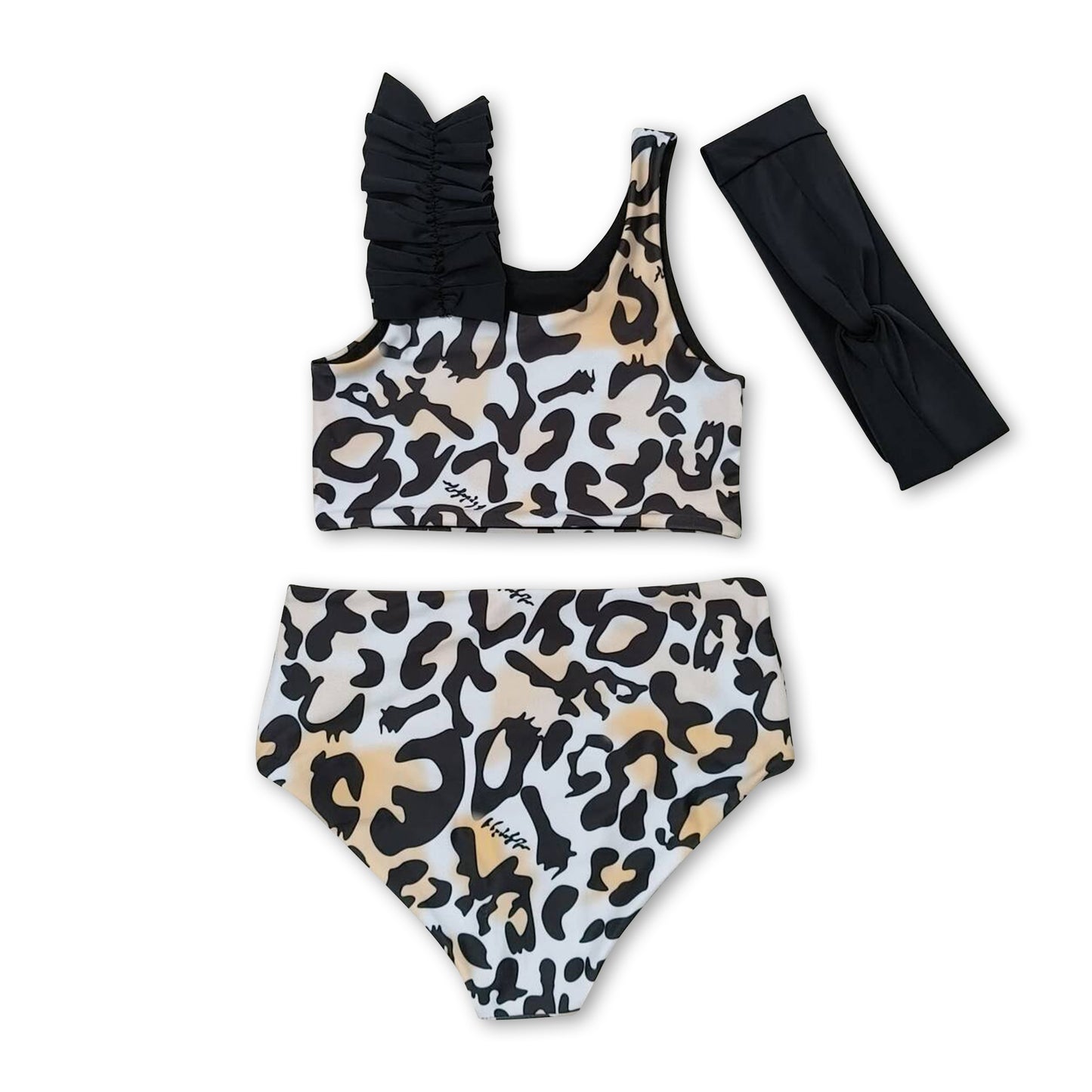 Sleeveless leopard baby girls summer 2 pcs swimsuit