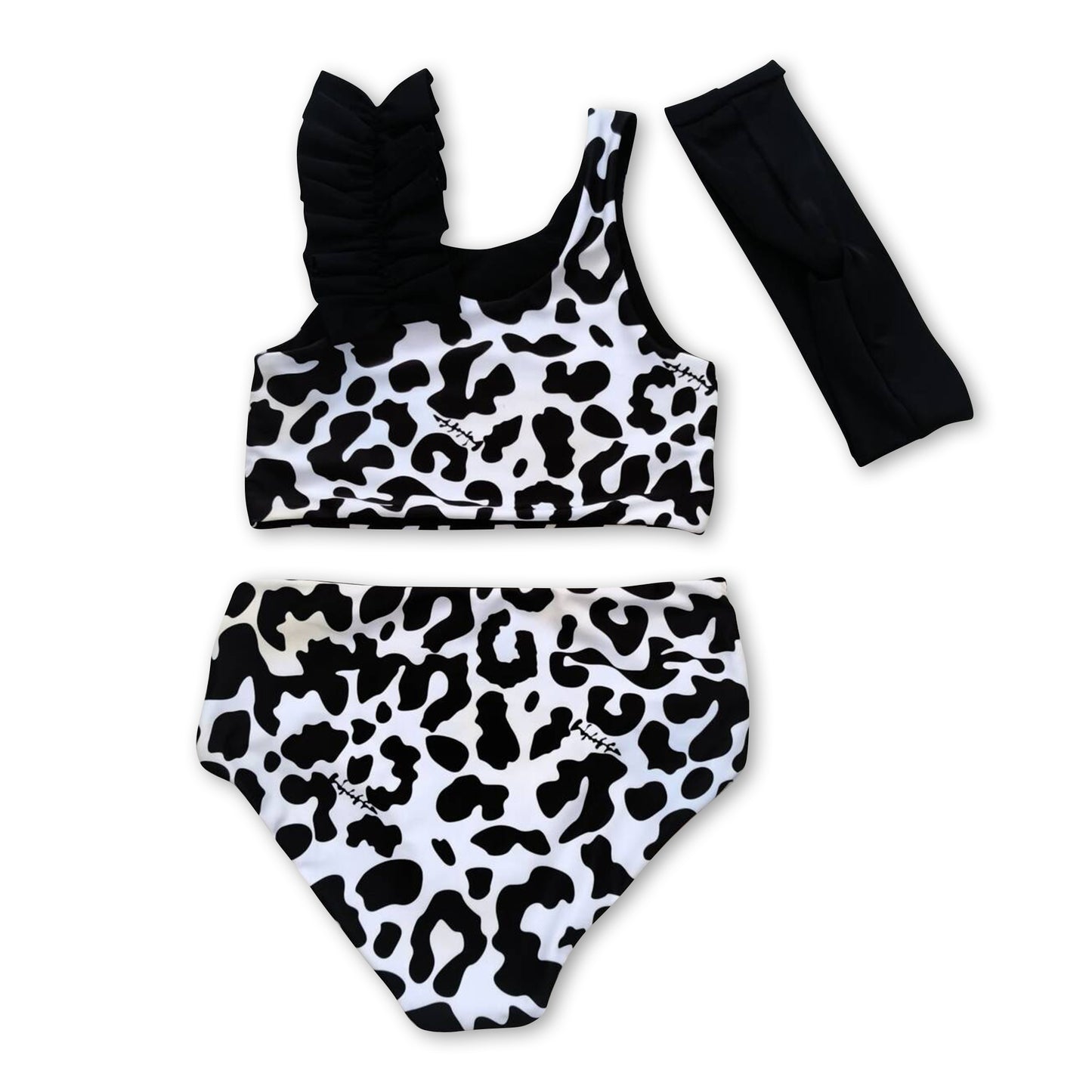 Sleeveless white black leopard baby girls summer swimsuit