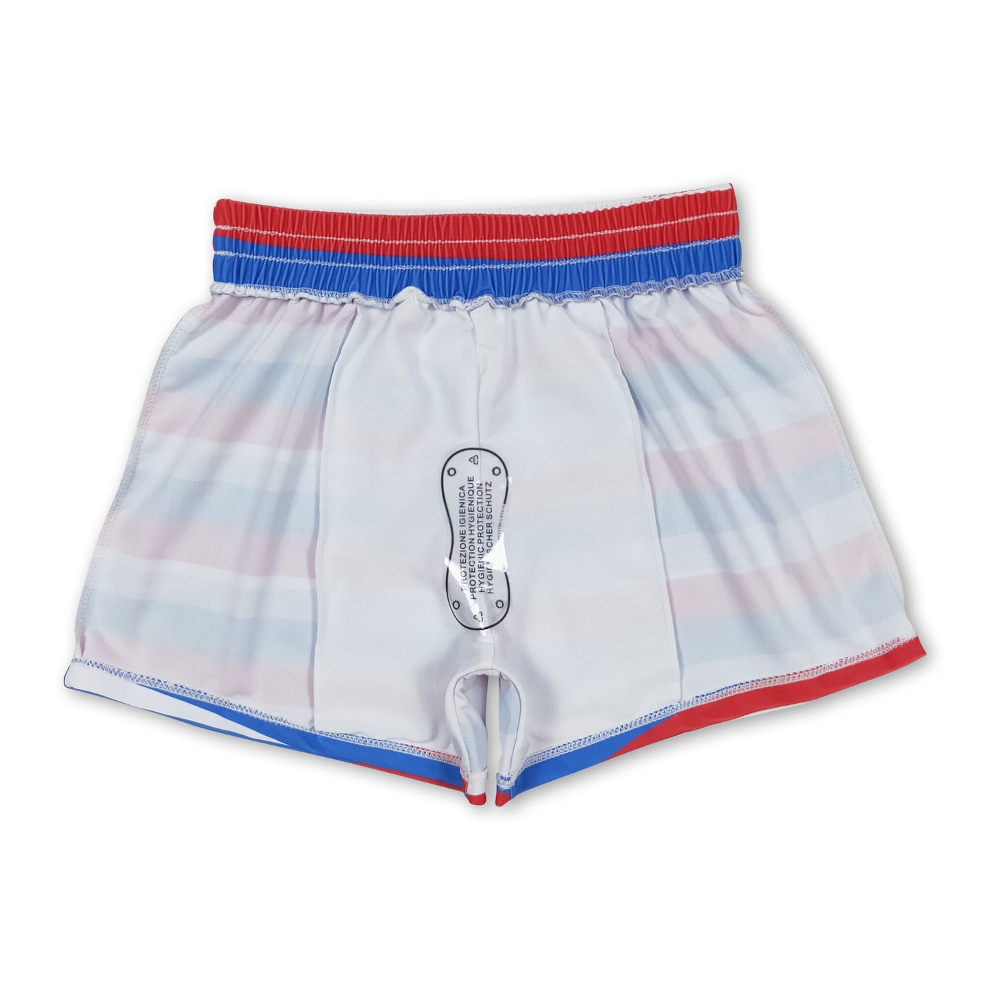 Red blue stripe kids boy 4th of july swim trunks