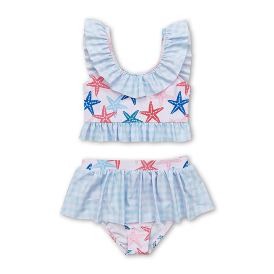 Plaid starfish ruffle baby girls summer swimsuit