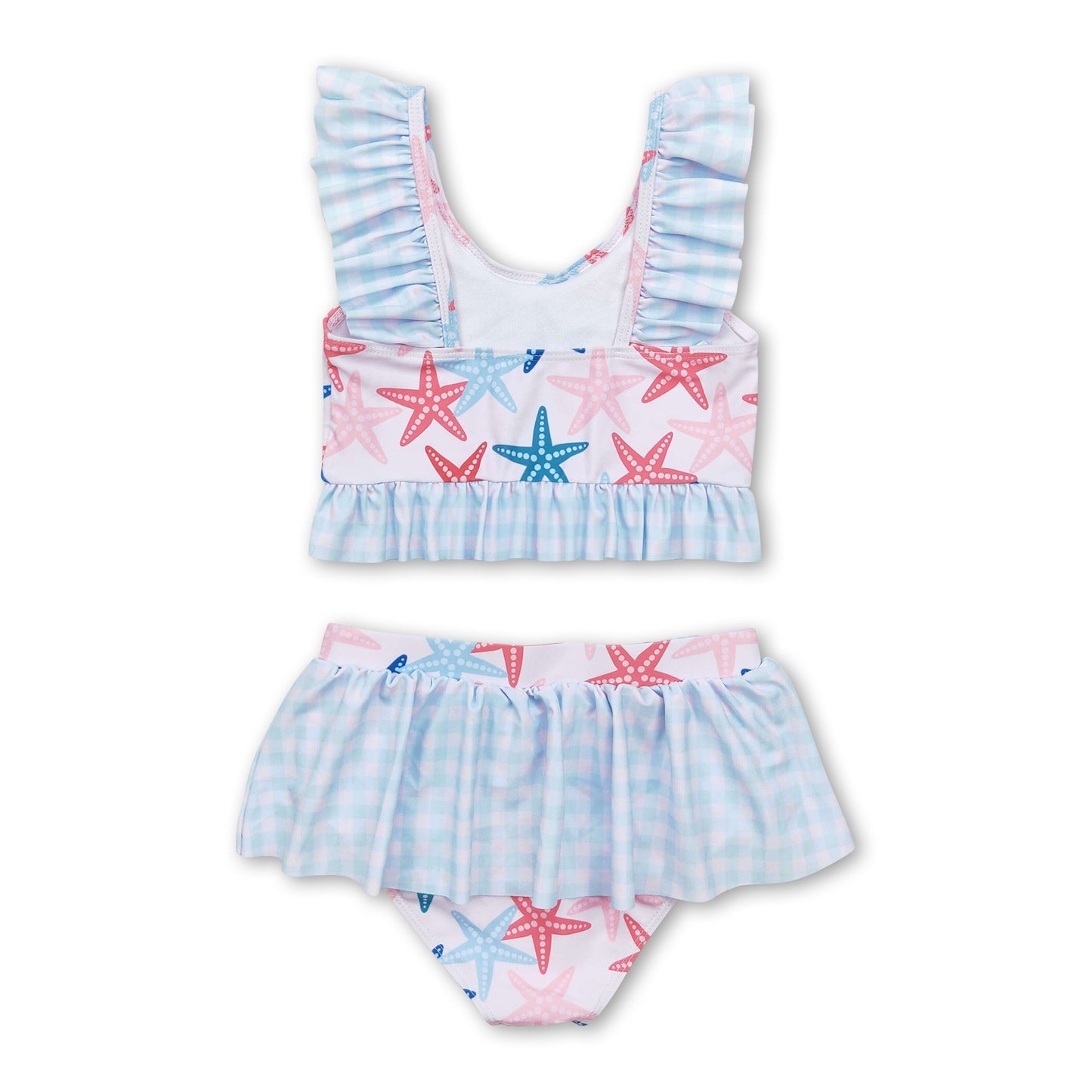 Plaid starfish ruffle baby girls summer swimsuit