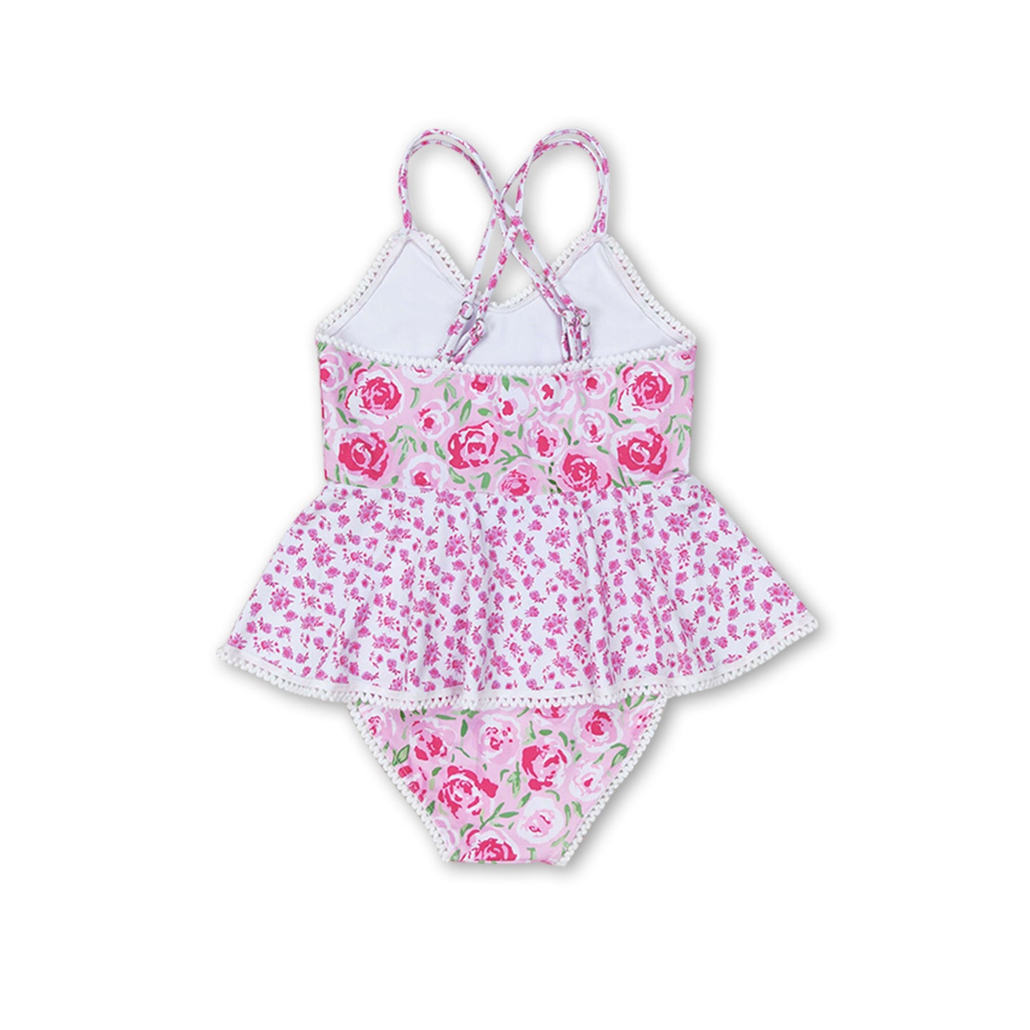 Pink floral girls one pc summer swimsuit