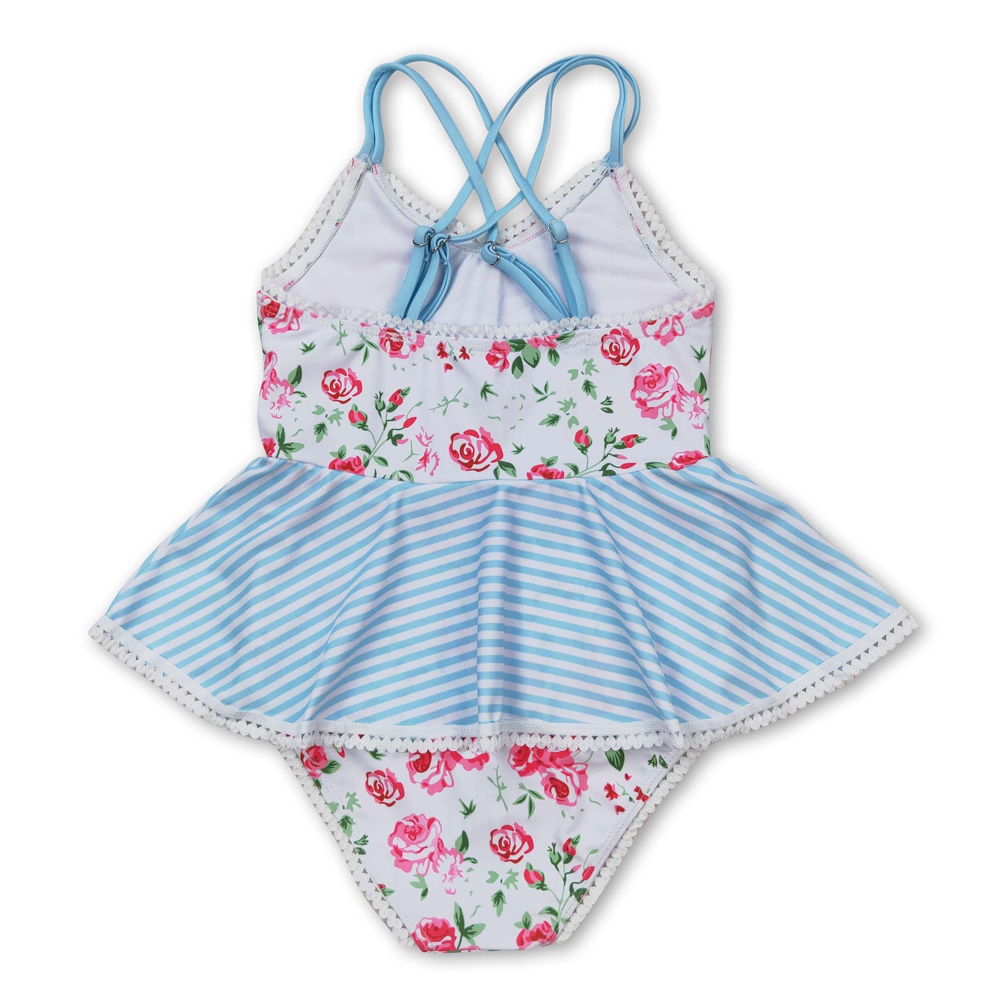 Stripe floral girls one pc summer swimsuit