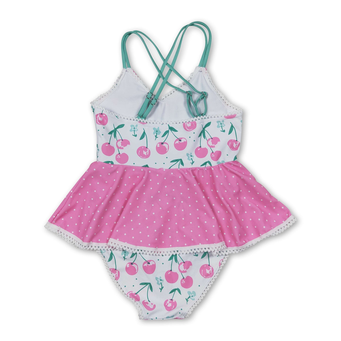 Pink cherry polka dots girls one pc summer swimsuit