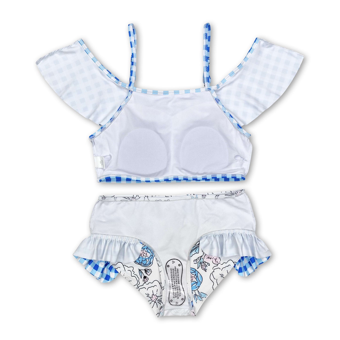 Blue plaid floral girls 2 pcs swimsuit