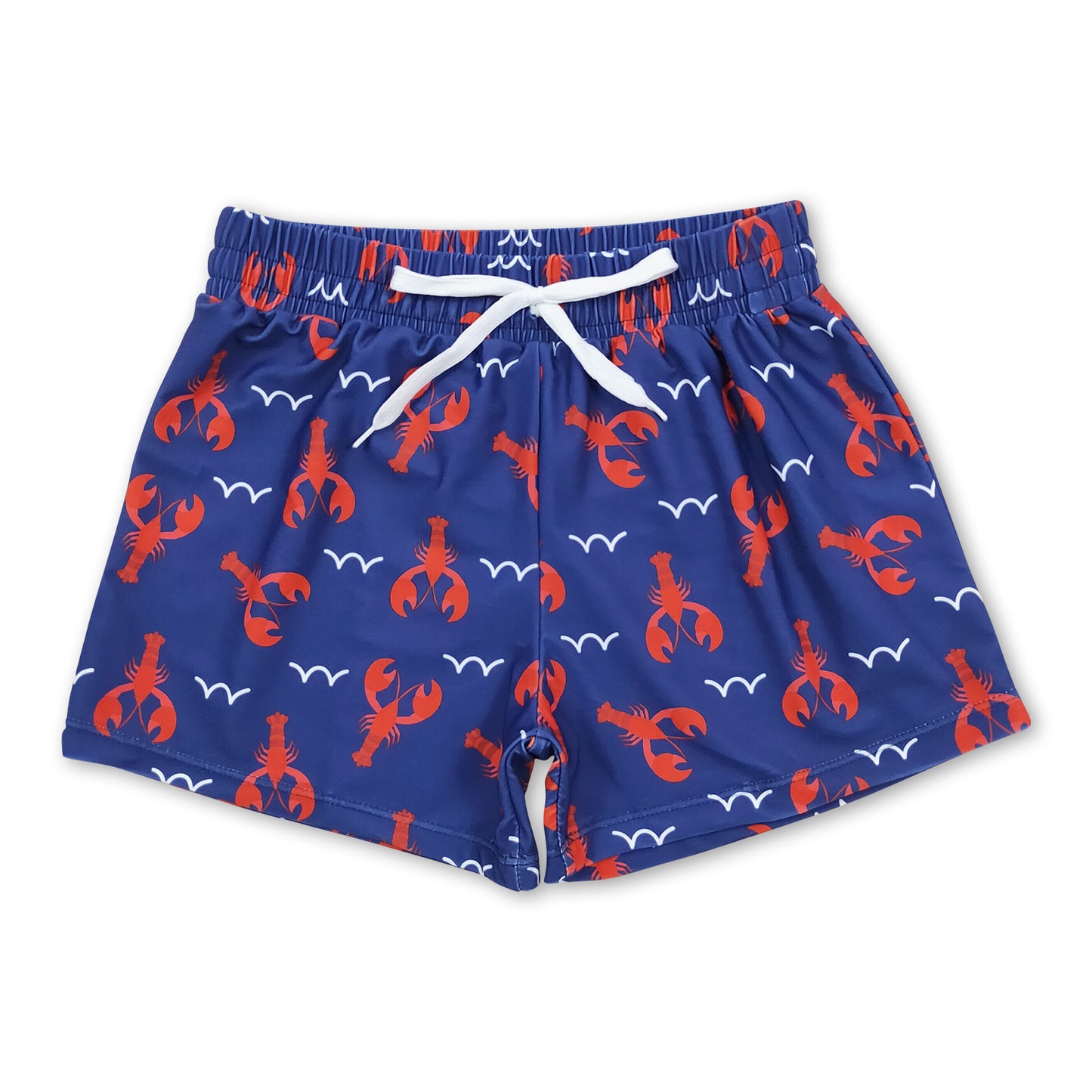 Navy red crawfish kids boys summer swim trunks