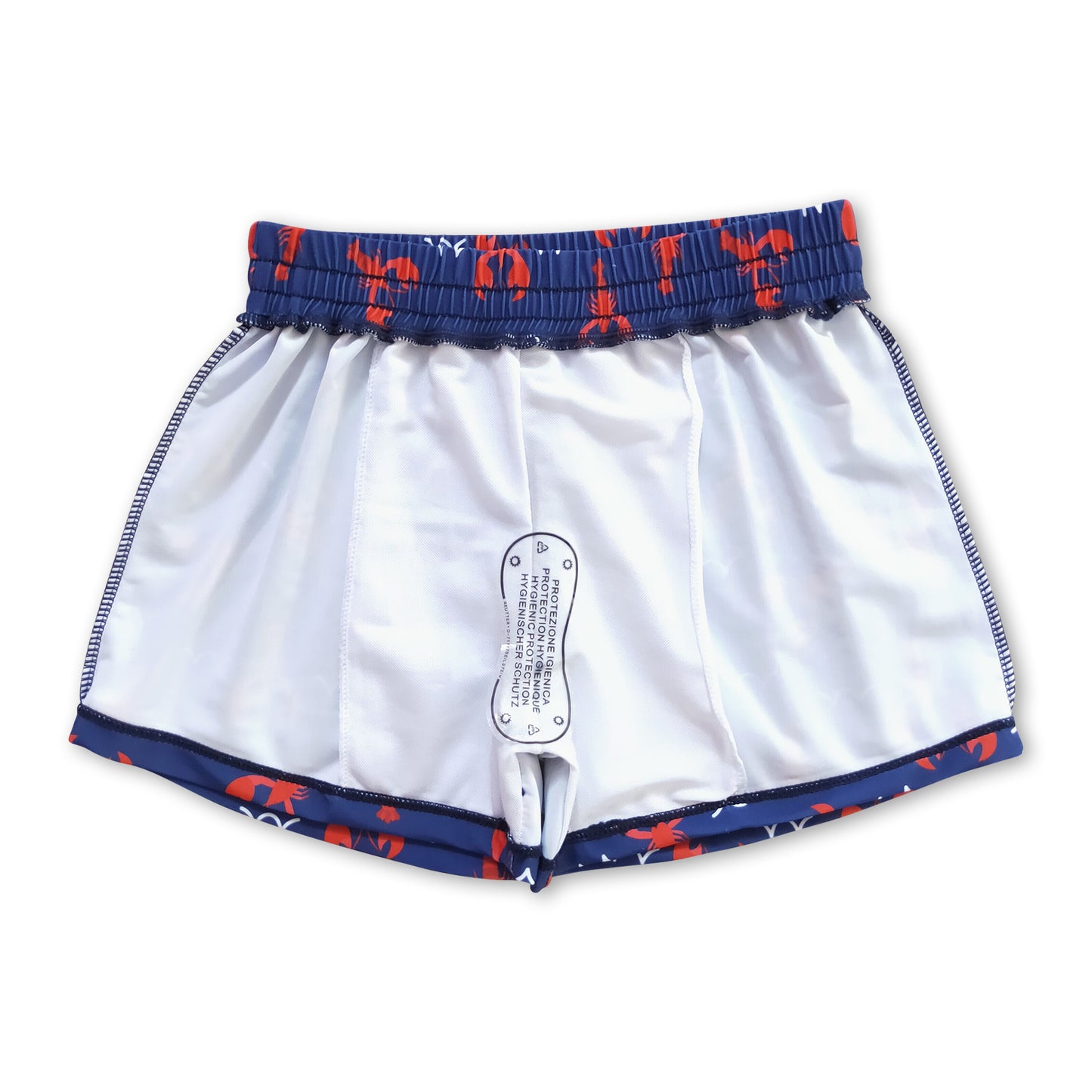 Navy red crawfish kids boys summer swim trunks