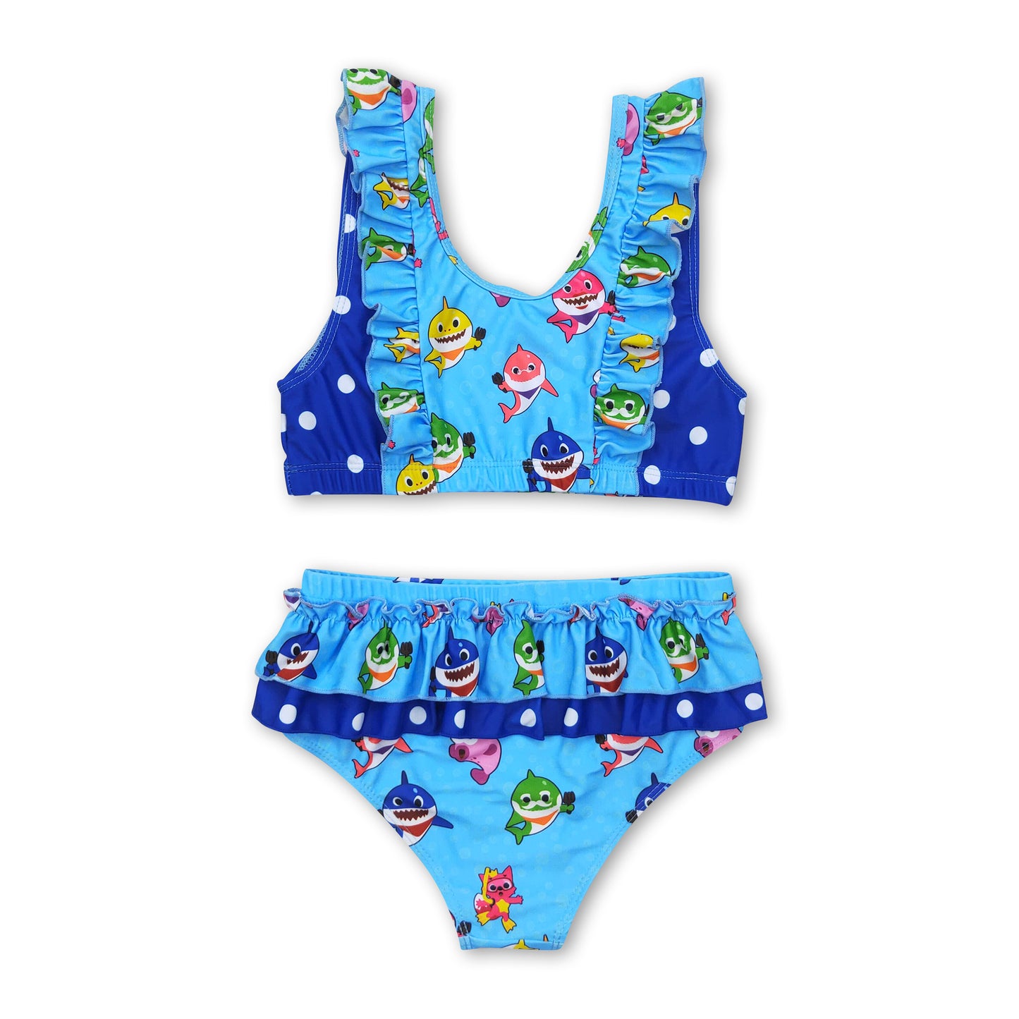 Blue polka dots shark baby girls summer swimsuit