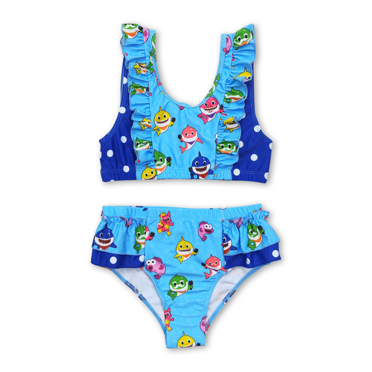 Blue polka dots shark baby girls summer swimsuit