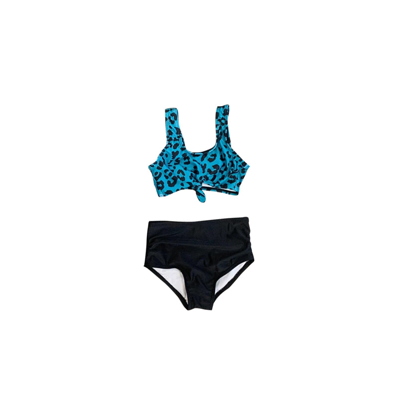 Blue leopard 2 pcs mommy and me girls summer swimsuit