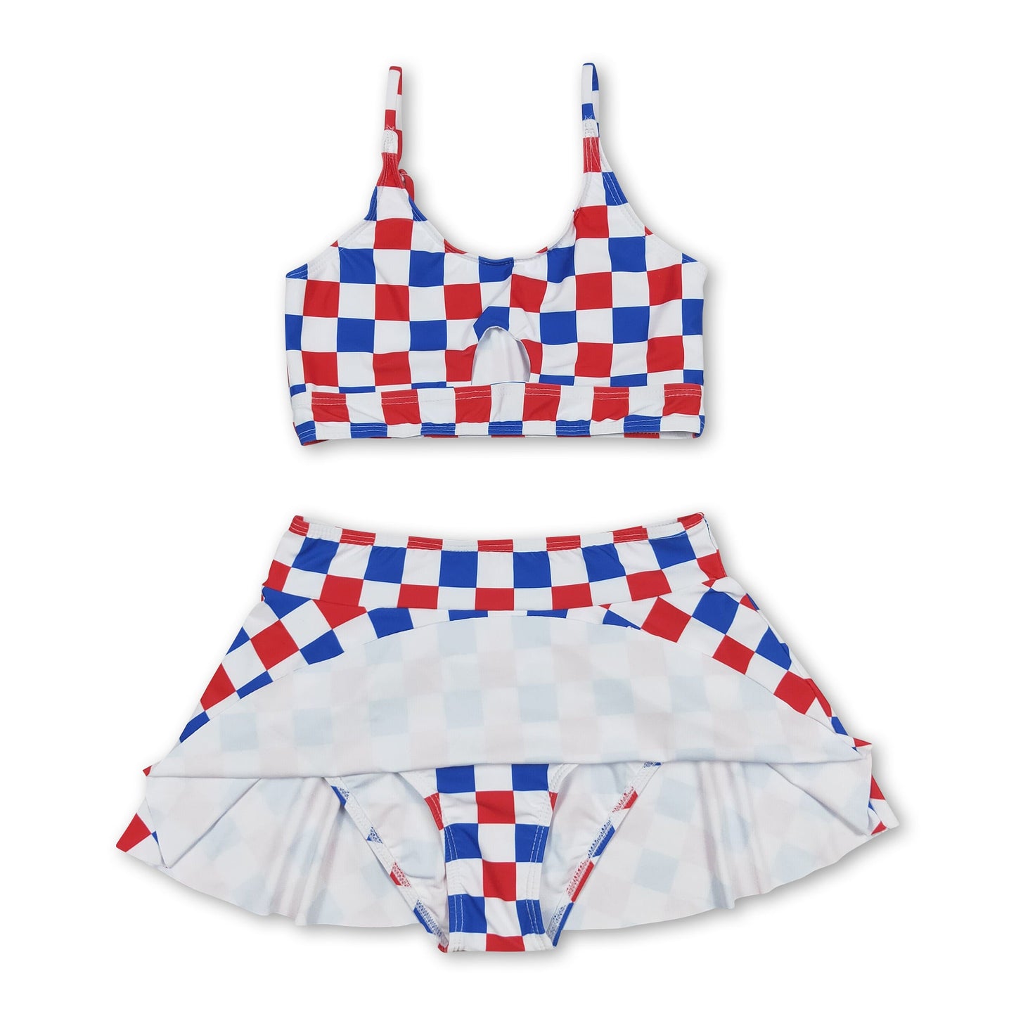 Blue red plaid mommy and me girls 4th of july swimsuit