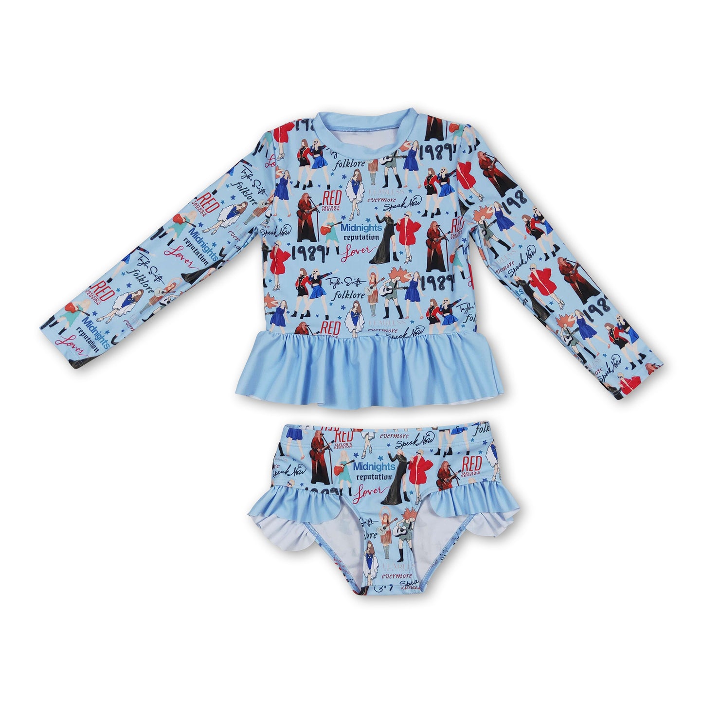 Light blue long sleeves guitar 2 pcs singer girls swimwear