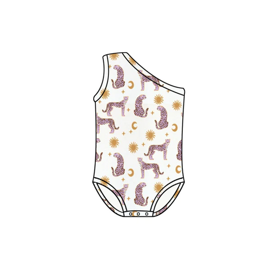 One shoulder cheetah baby girls summer swimsuit