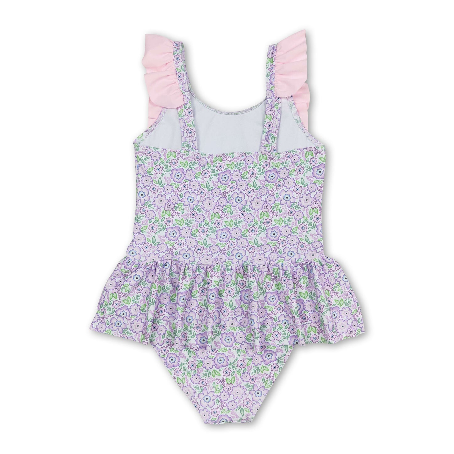 Pink ruffle floral one piece baby girls swimsuit