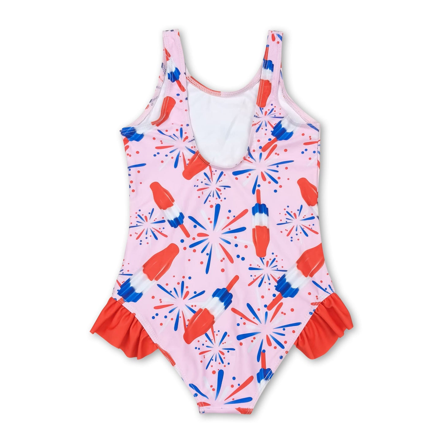 Sleeveless pink popsicle firework girls 4th of july swimsuit