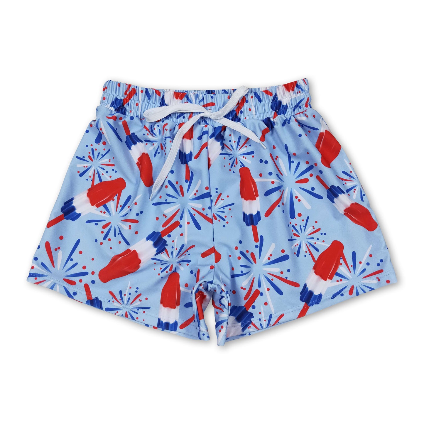 Blue firework popsicle boys 4th of july swim trunks