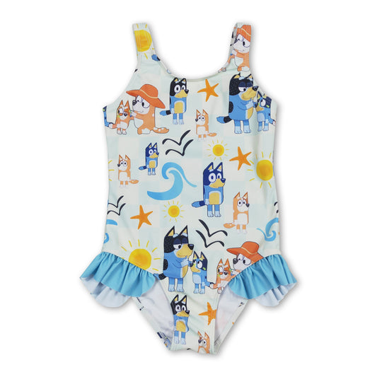 Sleeveless dog sun starfish girls summer swimsuit