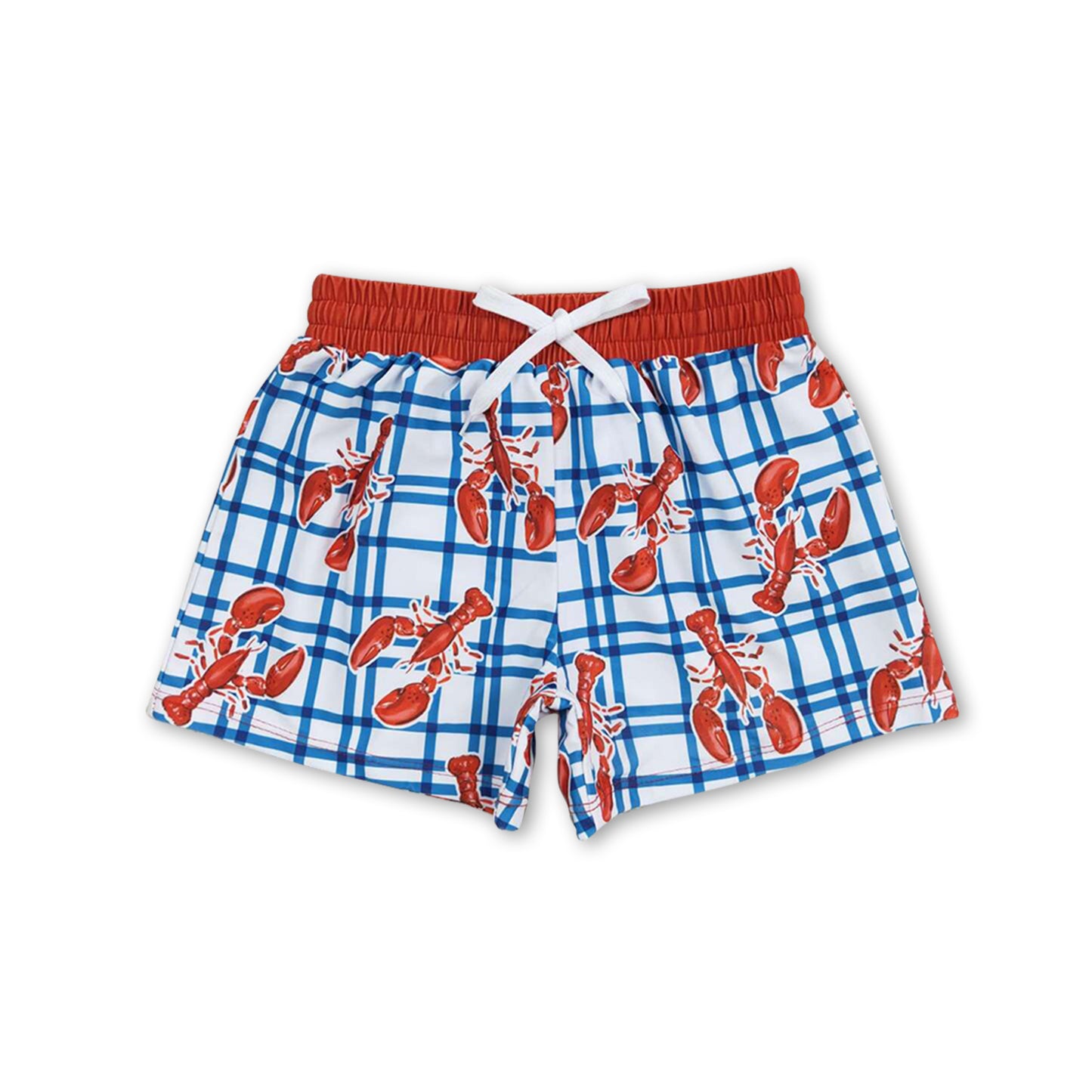 Blue plaid crawfish kids boys summer swim trunks