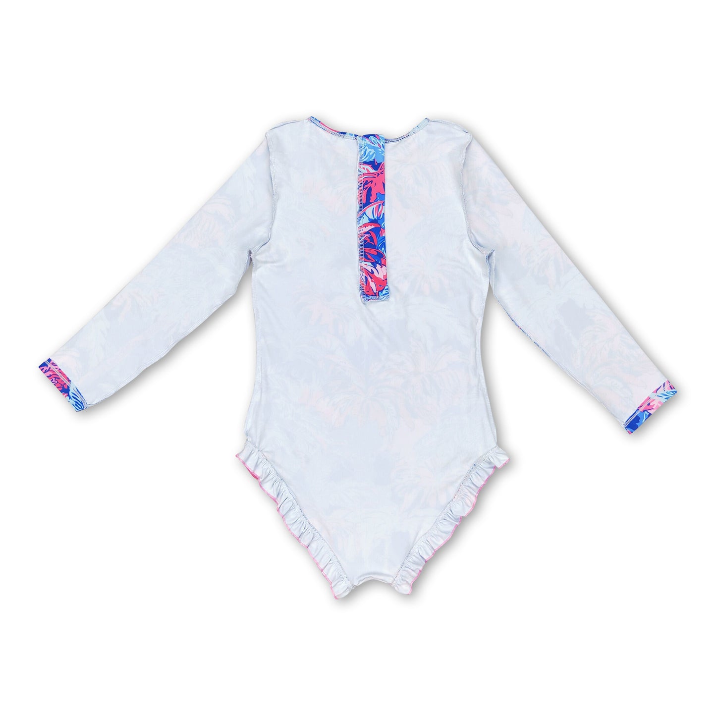 Long sleeves blue one piece girls summer swimsuit