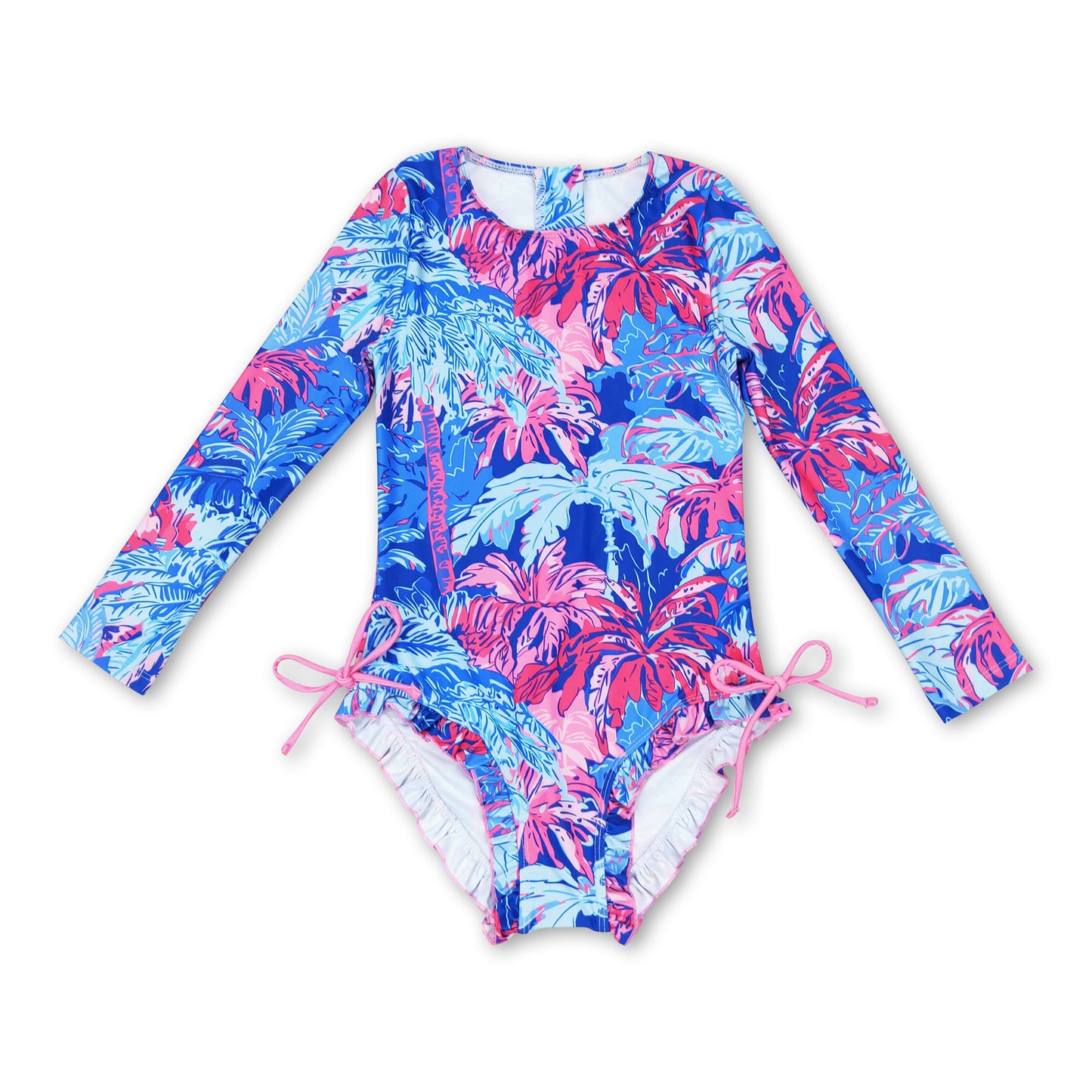 Long sleeves blue one piece girls summer swimsuit