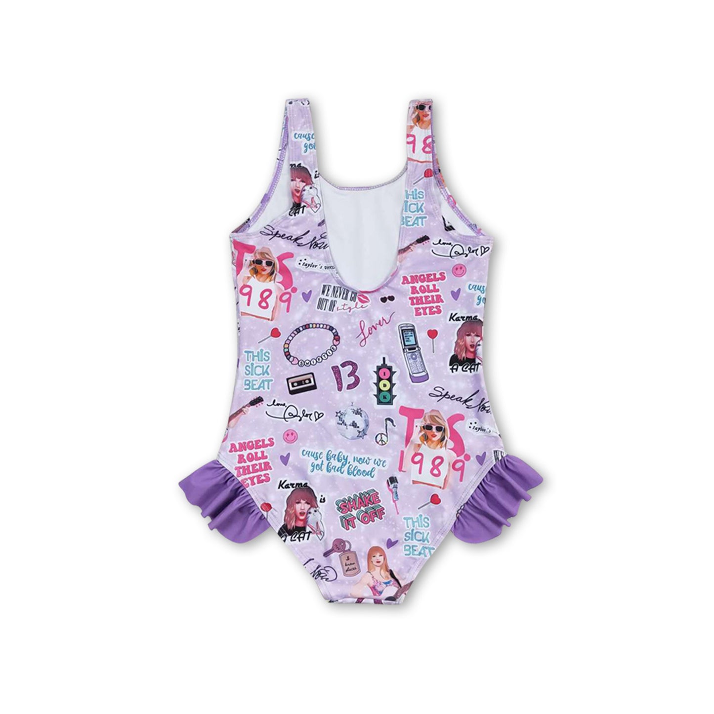 Purple sleeveless guitar smile one piece singer girls swimsuit