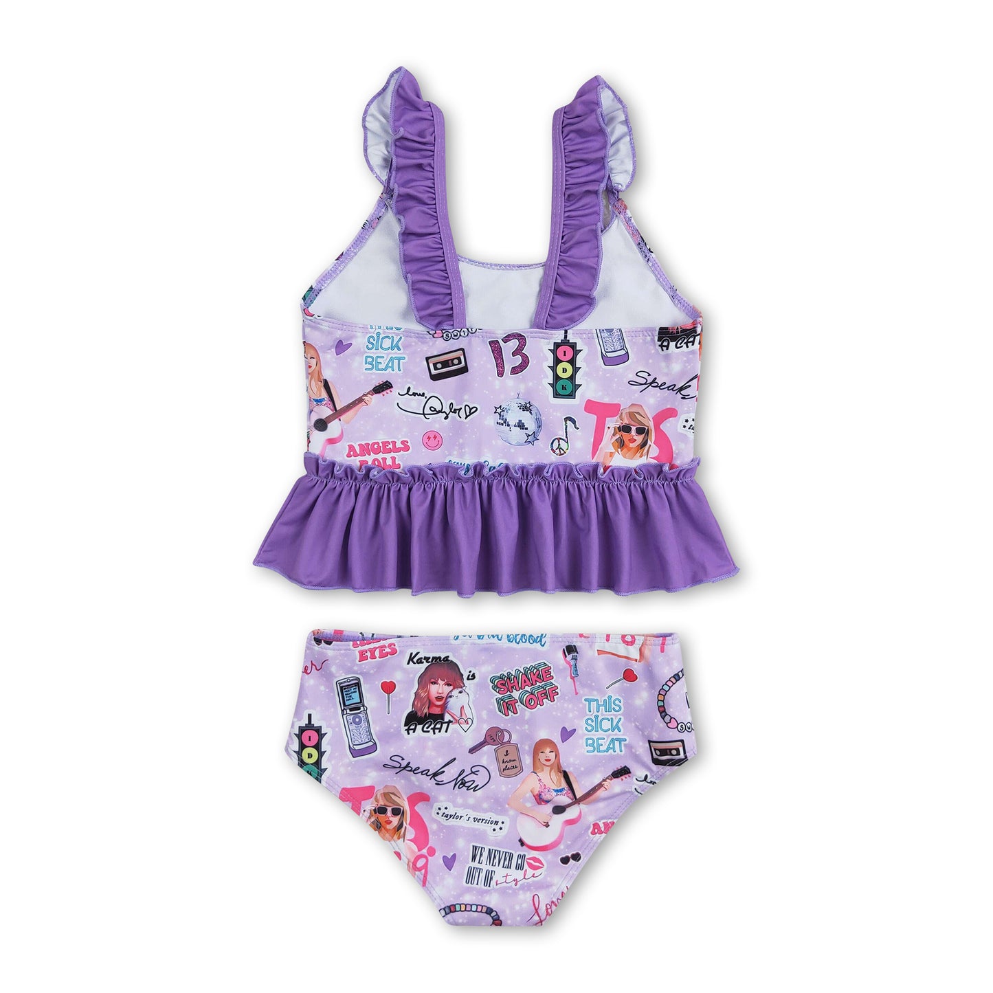 Purple guitar smile two pieces singer girls swimsuit